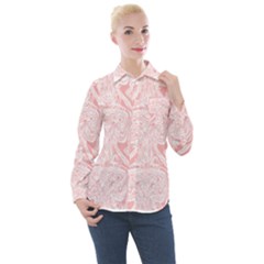 A Pink And White Abstract Design On A White Background Women s Long Sleeve Pocket Shirt