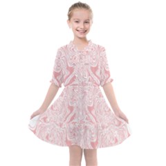 A Pink And White Abstract Design On A White Background Kids  All Frills Chiffon Dress