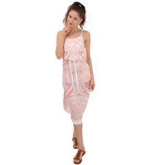 A Pink And White Abstract Design On A White Background Waist Tie Cover Up Chiffon Dress