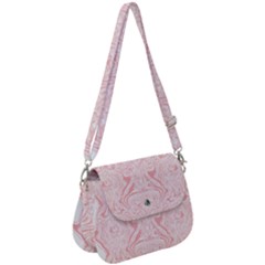 A Pink And White Abstract Design On A White Background Saddle Handbag by catchydesignhill