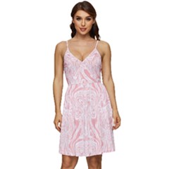 A Pink And White Abstract Design On A White Background V-neck Pocket Summer Dress 