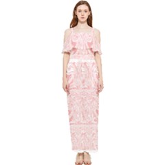 A Pink And White Abstract Design On A White Background Draped Sleeveless Chiffon Jumpsuit