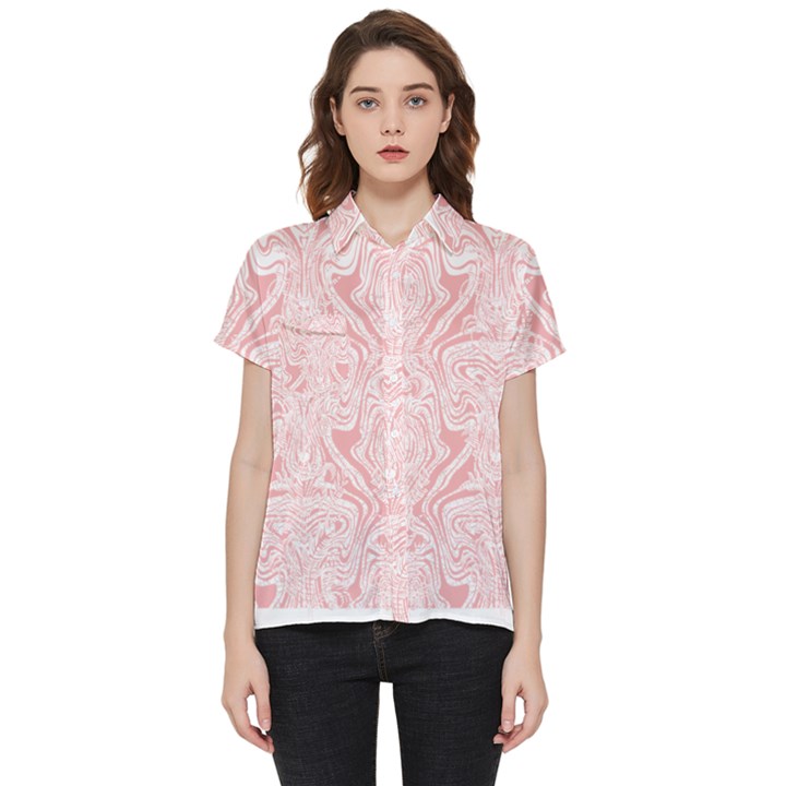 A Pink And White Abstract Design On A White Background Short Sleeve Pocket Shirt