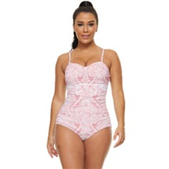 A Pink And White Abstract Design On A White Background Retro Full Coverage Swimsuit