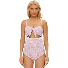 A Pink And White Abstract Design On A White Background Knot Front One-piece Swimsuit by catchydesignhill