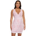 A Pink And White Abstract Design On A White Background Draped Bodycon Dress View1