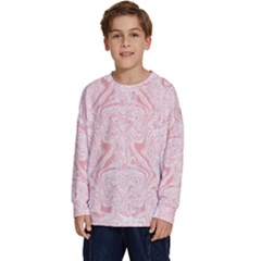 A Pink And White Abstract Design On A White Background Kids  Crewneck Sweatshirt