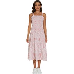 A Pink And White Abstract Design On A White Background Sleeveless Shoulder Straps Boho Dress