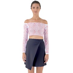 A Pink And White Abstract Design On A White Background Long Sleeve Off Shoulder Crop Top