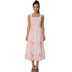 A Pink And White Abstract Design On A White Background Square Neckline Tiered Midi Dress by catchydesignhill