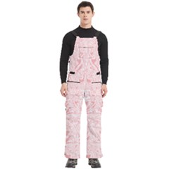 A Pink And White Abstract Design On A White Background Men s Side Zip Front Pouch Ski And Snowboard Bib Pants	