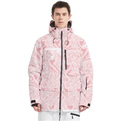 A Pink And White Abstract Design On A White Background Men s Multi Pockets Zip Ski And Snowboard Waterproof Breathable Jacket