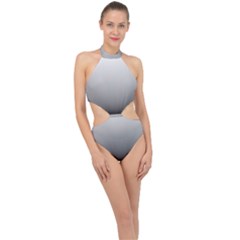 A Black And White Photo Of A Wall Halter Side Cut Swimsuit