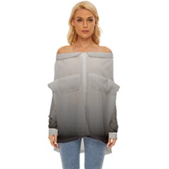 A Black And White Photo Of A Wall Off Shoulder Chiffon Pocket Shirt