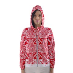 A Red And White Image Of A Pattern On A White Background Women s Hooded Windbreaker