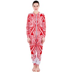 A Red And White Image Of A Pattern On A White Background Onepiece Jumpsuit (ladies)