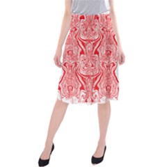 A Red And White Image Of A Pattern On A White Background Midi Beach Skirt