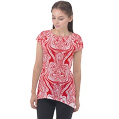 A Red And White Image Of A Pattern On A White Background Cap Sleeve High Low Top