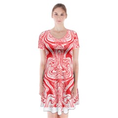 A Red And White Image Of A Pattern On A White Background Short Sleeve V-neck Flare Dress