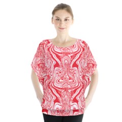 A Red And White Image Of A Pattern On A White Background Batwing Chiffon Blouse