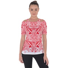 A Red And White Image Of A Pattern On A White Background Shoulder Cut Out Short Sleeve Top