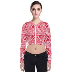 A Red And White Image Of A Pattern On A White Background Long Sleeve Zip Up Bomber Jacket