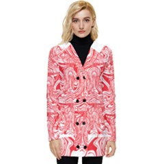 A Red And White Image Of A Pattern On A White Background Button Up Hooded Coat 