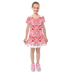 A Red And White Image Of A Pattern On A White Background Kids  Short Sleeve Velvet Dress