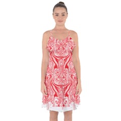 A Red And White Image Of A Pattern On A White Background Ruffle Detail Chiffon Dress