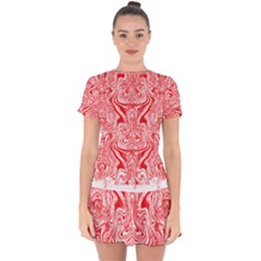 A Red And White Image Of A Pattern On A White Background Drop Hem Mini Chiffon Dress