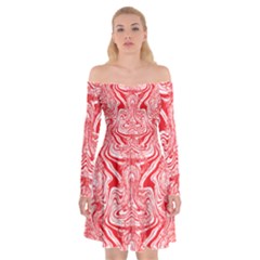 A Red And White Image Of A Pattern On A White Background Off Shoulder Skater Dress