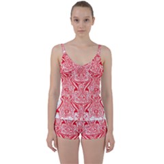 A Red And White Image Of A Pattern On A White Background Tie Front Two Piece Tankini