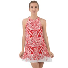 A Red And White Image Of A Pattern On A White Background Halter Tie Back Chiffon Dress