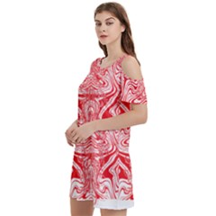 A Red And White Image Of A Pattern On A White Background Women s Cold Shoulder Round Neck Mini Dress by catchydesignhill