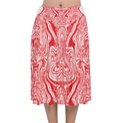 A Red And White Image Of A Pattern On A White Background Velvet Flared Midi Skirt