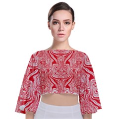 A Red And White Image Of A Pattern On A White Background Tie Back Butterfly Sleeve Chiffon Top