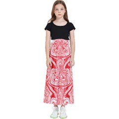 A Red And White Image Of A Pattern On A White Background Kids  Flared Maxi Skirt