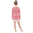 A Red And White Image Of A Pattern On A White Background Kids  Long Sleeve Dress View2