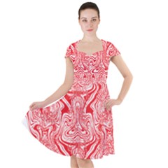 A Red And White Image Of A Pattern On A White Background Cap Sleeve Midi Dress