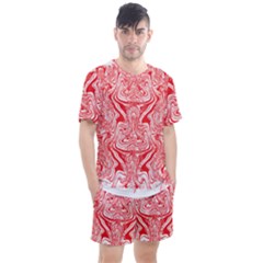 A Red And White Image Of A Pattern On A White Background Men s Mesh T-shirt And Shorts Set