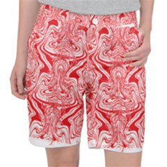 A Red And White Image Of A Pattern On A White Background Women s Pocket Shorts