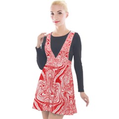 A Red And White Image Of A Pattern On A White Background Plunge Pinafore Velour Dress