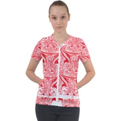 A Red And White Image Of A Pattern On A White Background Short Sleeve Zip Up Jacket