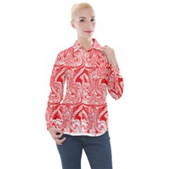 A Red And White Image Of A Pattern On A White Background Women s Long Sleeve Pocket Shirt