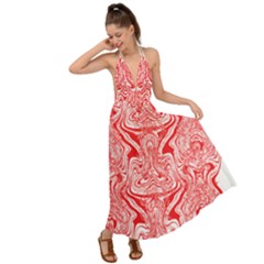 A Red And White Image Of A Pattern On A White Background Backless Maxi Beach Dress