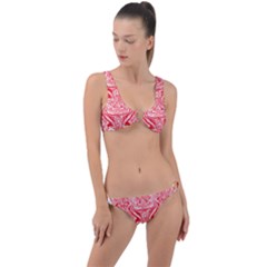 A Red And White Image Of A Pattern On A White Background Ring Detail Crop Bikini Set