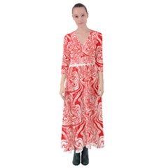 A Red And White Image Of A Pattern On A White Background Button Up Maxi Dress