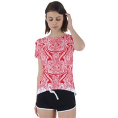 A Red And White Image Of A Pattern On A White Background Short Sleeve Open Back T-shirt