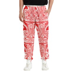 A Red And White Image Of A Pattern On A White Background Men s Elastic Waist Pants