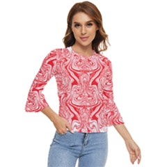 A Red And White Image Of A Pattern On A White Background Bell Sleeve Top